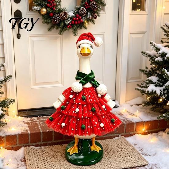 Holiday Outfit for Goose Statue Christmas Porch Outfit, Santa Dress with Plush Scarf And Outdoor Lawn Costume Hat Apparel, Festive Winter Yard