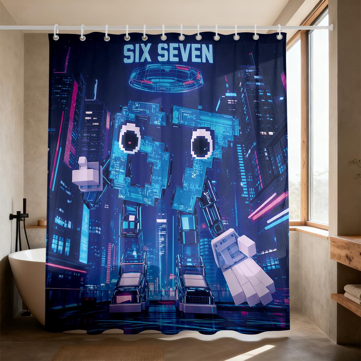 

1Pc Cyberwind 67 Element Printed Waterproof Shower Curtain Partition Privacy Hanging Curtain Multiple Sizes 12 Hooks W60H190(CM)-1 Pcs