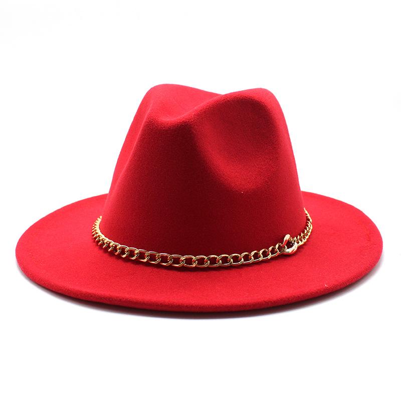 2021 Season Big Eaves Hat Flat Edge Top Hat Men'S And Women'S Chain Woolen Jazz Hat