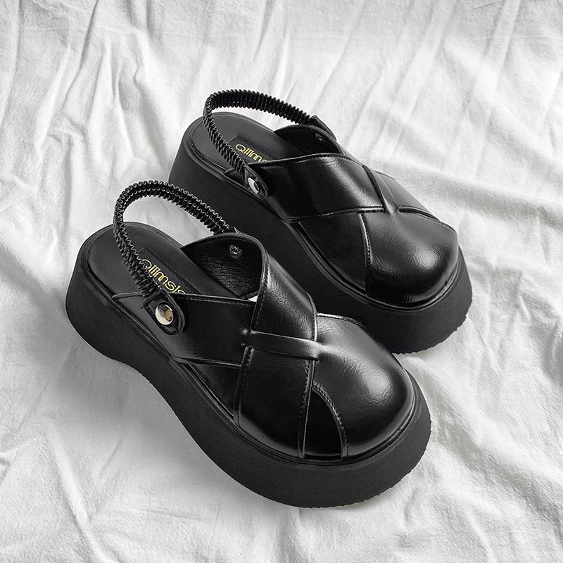 Сандалии Retro Muffin Roman на толстой подошве, женские летние модные сандалии с плетеной пряжкой и съемными деталями 40 чёрный