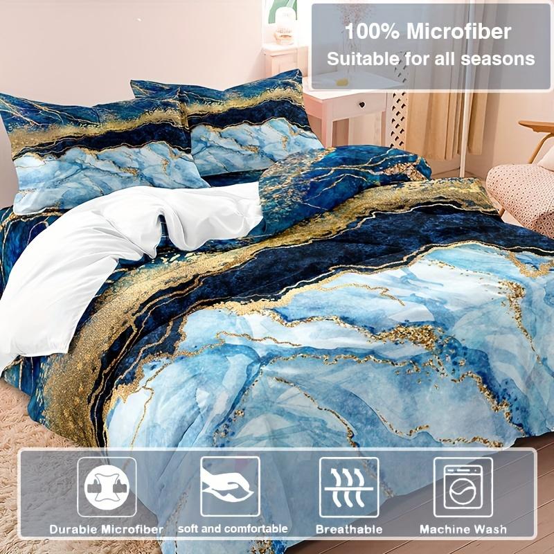 Blue Marble Print Beding Set Soft Comfortable Soft with Soft Fabric Duvet Cover For Bedrom Guest Rom Soft Nice