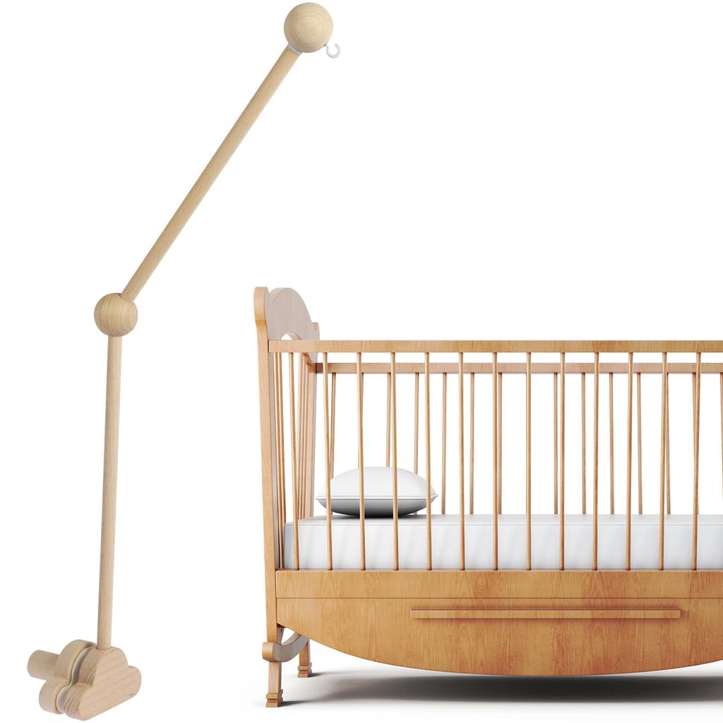 Baby Crib Mobile Holder Adjustable Angle Height Wooden Non-Skid Cot Mobile Arm Baby Bed Bell Bracket Mosquito Net Hanging Rod
