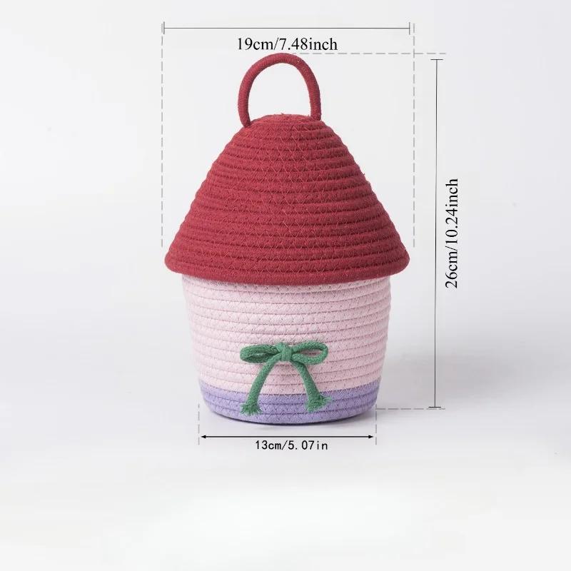 Cute covered small house with cotton thread storage basket, home miscellaneous storage box, desktop coffee table storage basket