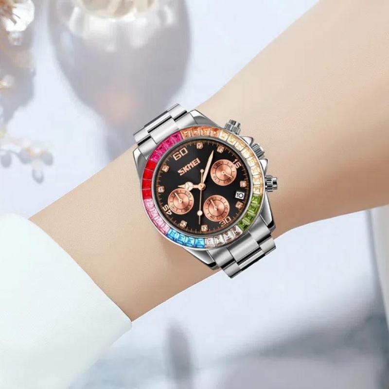 Skmei Orologi da Donna Lunetta Pietre Preziose Arcobaleno Business Lusso Top Brand Orologi al Quarzo Impermeabili Orologi Sportivi