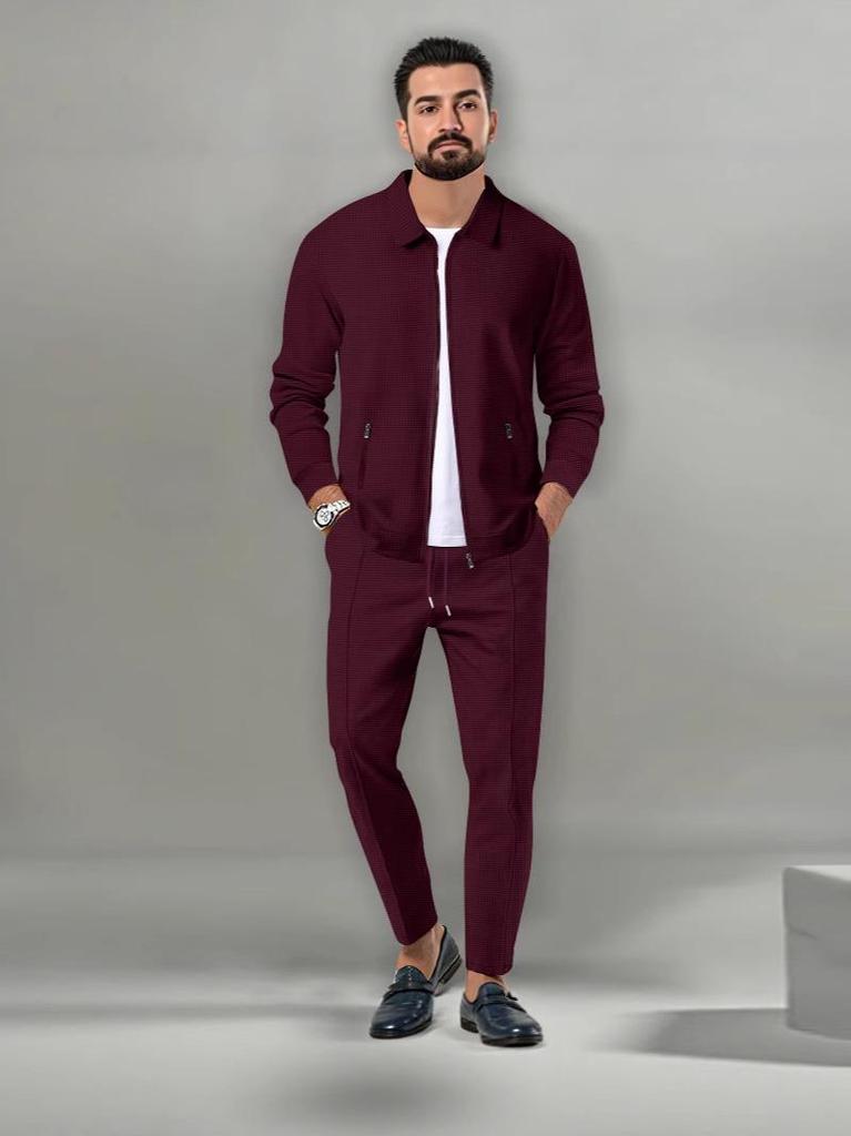 Men's Autumn Waffle Zipper Jacket & Casual Pants Set