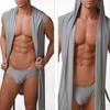 Men's Hooded Sleeveless Thin Silk Bathrobe, European Style, Six Colors Available, Does Not Include Underwear