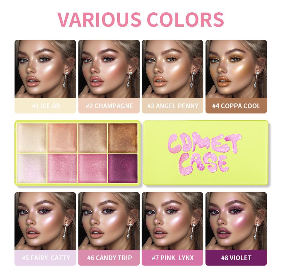 8-farebná krémová paleta rozjasňovačov trblietavý lesk rozjasňovač ľahký krém na make-up rozjasniť tvár telo prirodzený kontúrny kozmetický