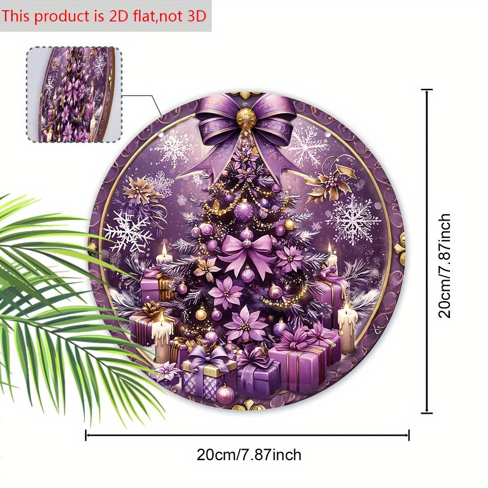 Lila Weihnachten Holzschild, Frohe Weihnachten Rundes Schild für Haustür Wandhänge-Dekor, Ideales Weihnachtsgeschenk