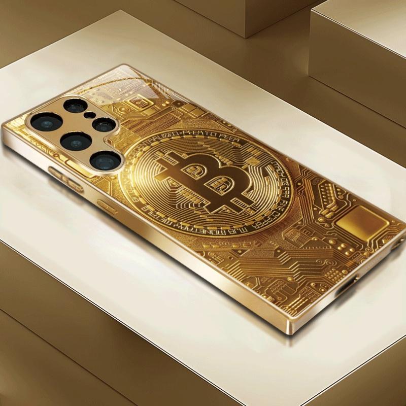 

Gold Bitcoin tempered glass phone case suitable for Samsung Galaxy S26 S25 S24 S22 S21 S20 FE Ultra Plus anti drop back cover Galaxy S22 plus 5G золотий