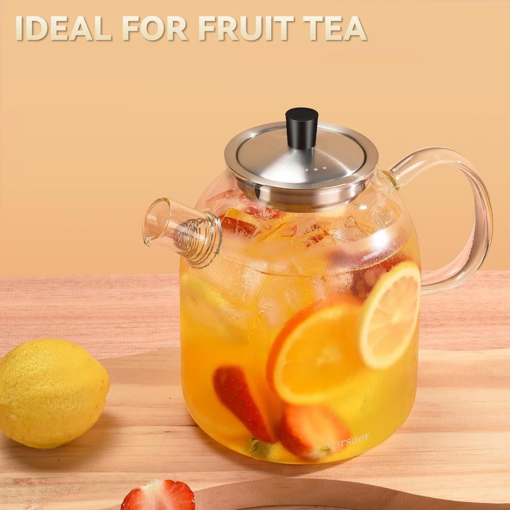1500ml Glass Teapot with Infuser and Lid, 50oz Stovetop Safe Borosilicate Glass Tea Kettle with Removable Infuser for Loose Leaf Tea, Herbal Tea,