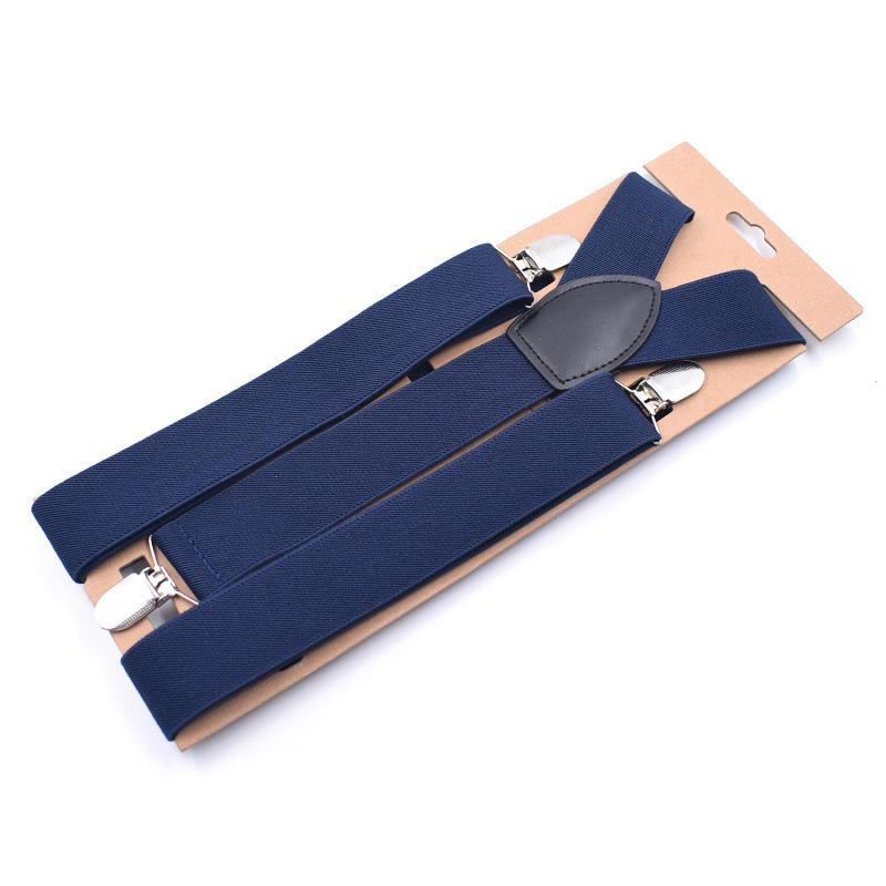 Men'S And Women'S Trousers Monochrome Suspenders Solid Color Straps 3.5Cm Solid Color Black 3 Clips Elastic Non-Slip Suspenders