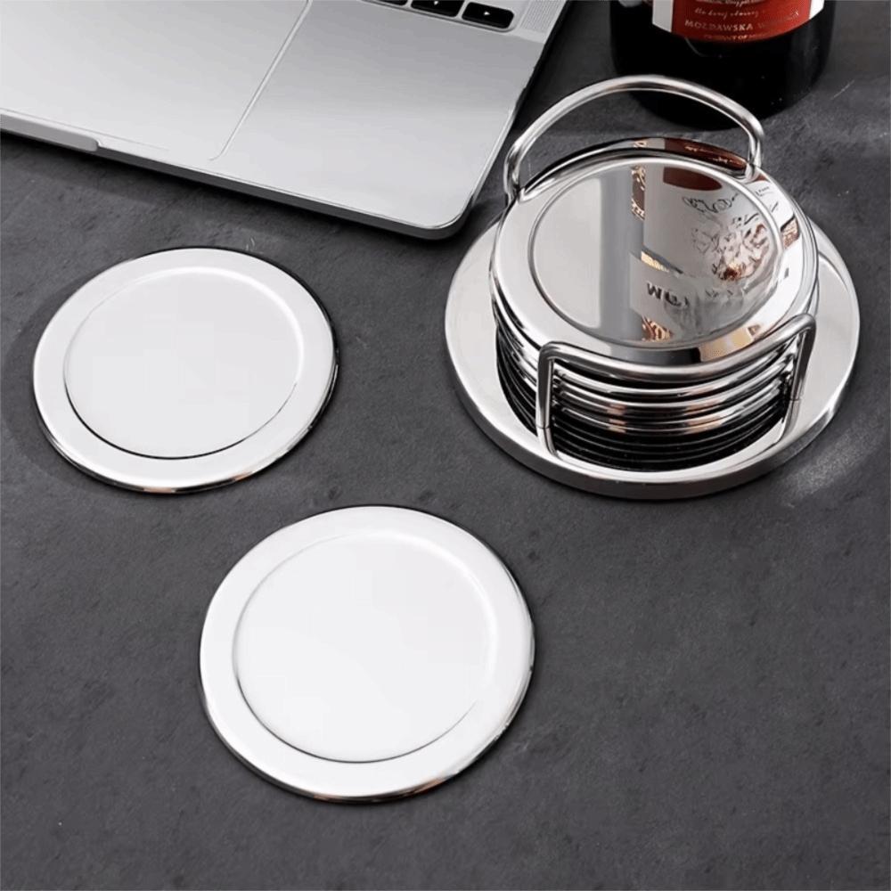 6 Piezas Posavasos Redondo de Acero Inoxidable Plata Posavasos para Taza Posavasos Creativo con Aislamiento Térmico Restaurante