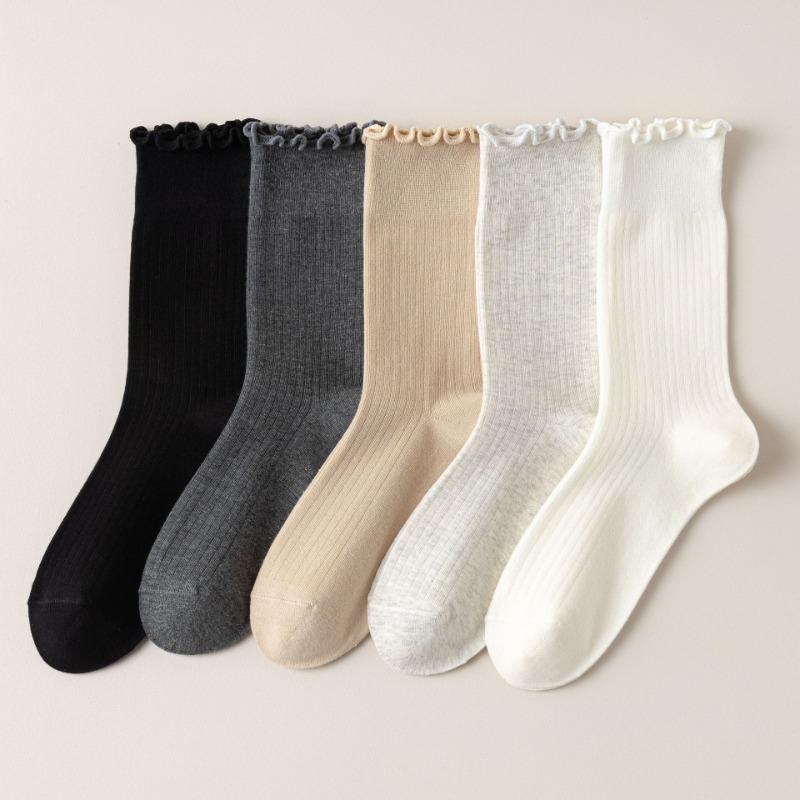 

Women s Autumn Vertical Striped Black Ear-trimmed Mid-tube Socks Are Versatile and Sweet Lace Long Tube Socks Are Sweat-absorbent 1 pair хакі