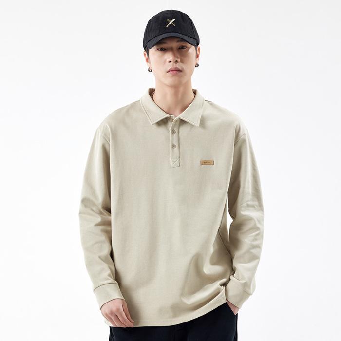 Heavy Textured Sweater Men'S Autumn Loose Lapel Polo Shirt Youth Sports And Leisure Long-Sleeved T-Shirt