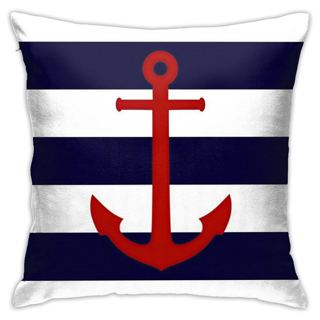 Nautical Compass Pillowcase Striped Cushion Cover Navy Blue Wind Rose Decor Coastal Throw Pillow for Living Room Bedroom