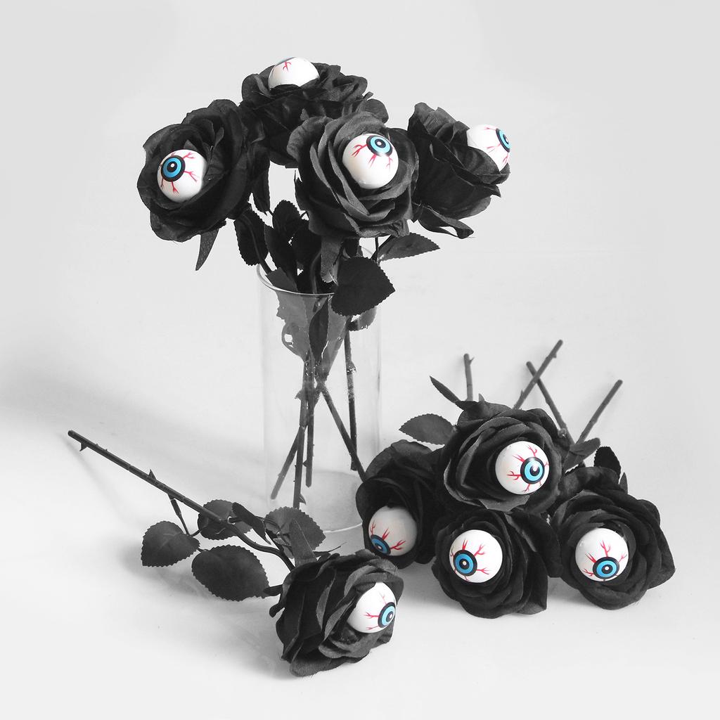 Black Eyeball Rose Artificial Flower – Single Stem Halloween Decoration with Multi-Color Options for Home Decor, Convenient