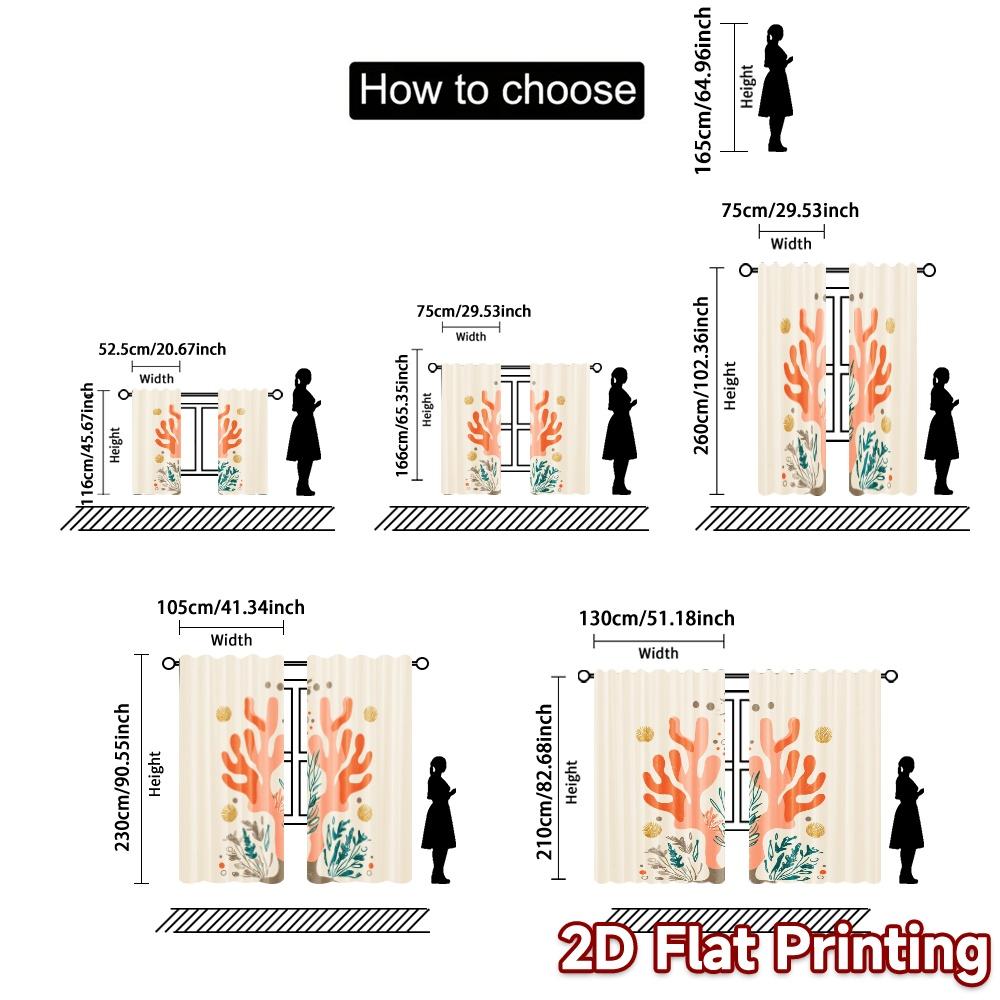 2D Flat Printing  JIT 2pcs   Curtains (Without Rod) Coral Elegance Popular Curtains&Drapes Durable 100% Polyester Fabric Curtains