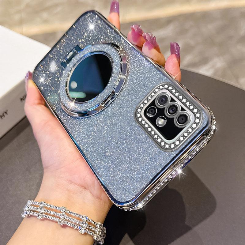 Diamond Glitter Plating Holder Silicone Case For Samsung Galaxy A50 A51 A52 A53 A54 A55 A56 Fashion Girl's Phone Cover A55 Cases