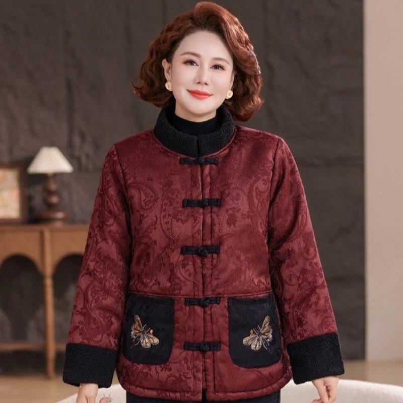 

Зимняя куртка большого размера с подкладкой, одежда для женщин среднего и пожилого возраста, одежда для матери, китайский ретро-бархатный утолщенный топ для бабушки, куртка с подкладкой 7XL recommends 190-105kg