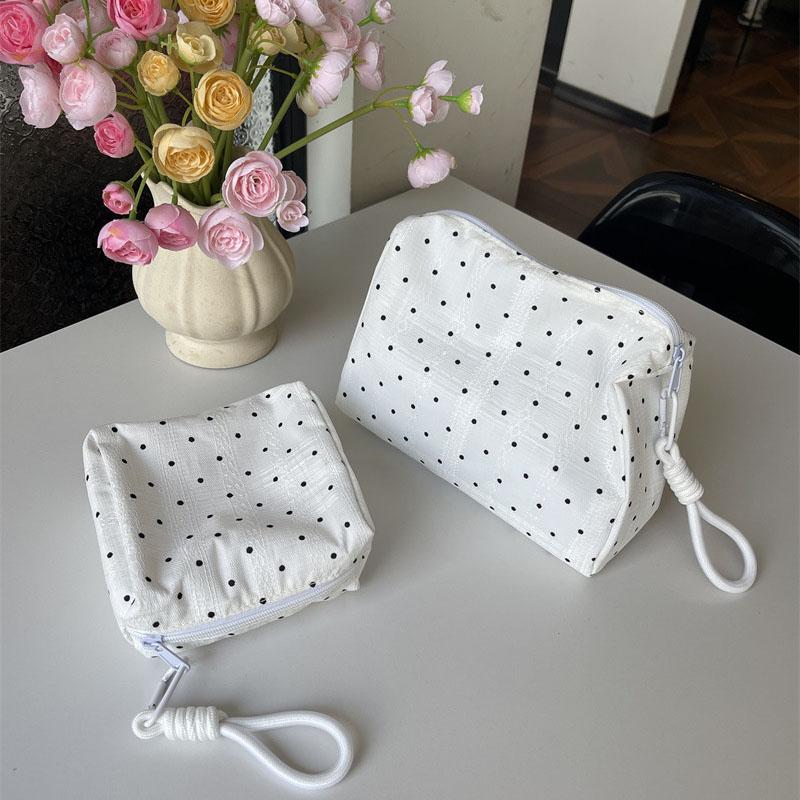 Lace Fabric Polka Dot Makeup Bag for Women Girl Female's Cosmetic Pouch for Fresh & Sweet Style Brush Toiletry Bag Case