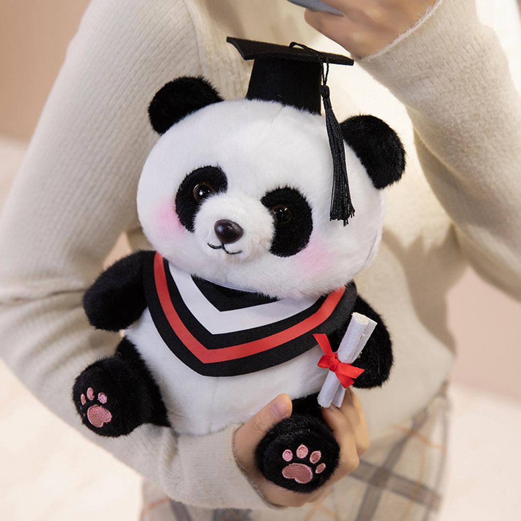 Graduation Panda Plush Toy Soft Stuffed Animal with Cap and Gown Cute Plushie with Diploma for Gift Decoration Display