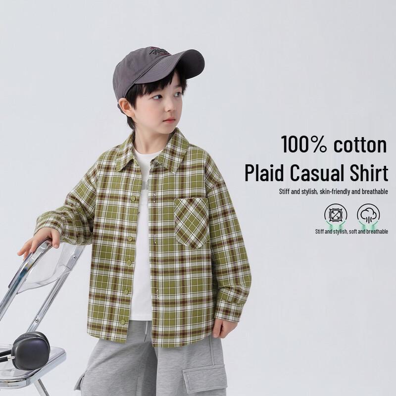 Boys  British Style Plaid Long Sleeve Shirt 110