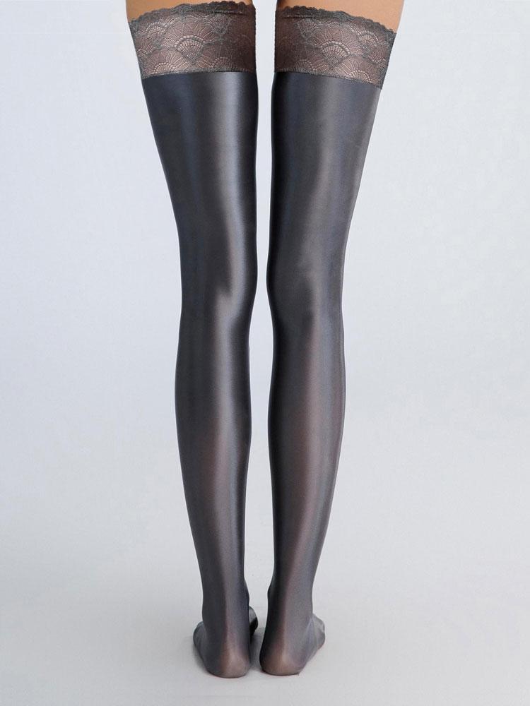 Lace Sock Mouth Stocking Sexy High Elastic Above Knee Satin Shiny Smooth Stocking Slim Leg Fashion Club Lingeries
