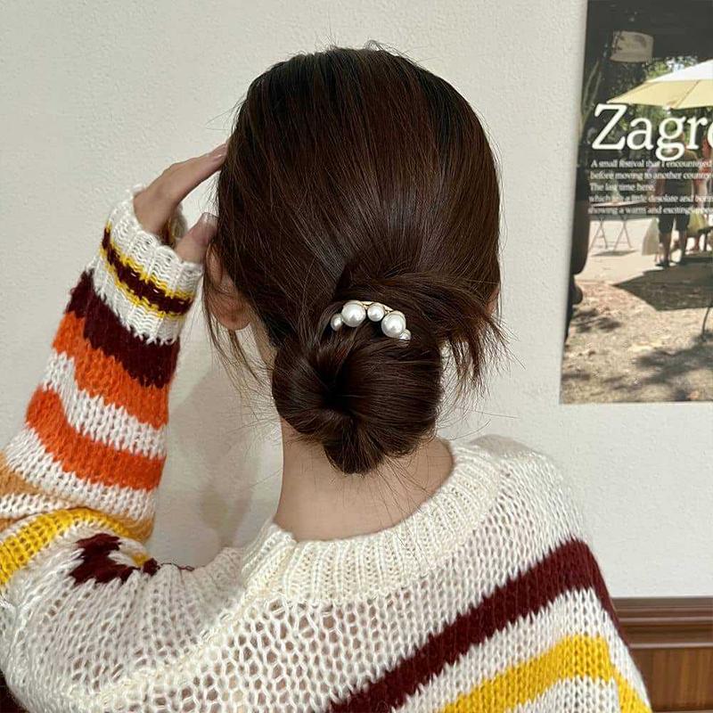 4Pcs Fashion Simple U Shaped Pearl Hairpin Lazy Maruko Head Disc Hair Tool Women Korean Fashion Hairpin Headwear