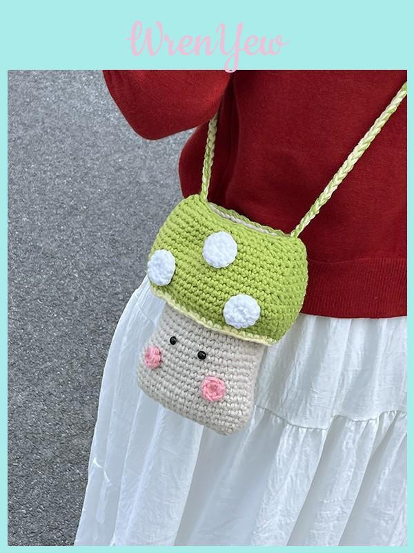 Knit Mushroom Handbag For Women With Soft Wool Material And Stylish Woven Design
