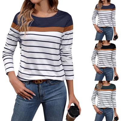 Damen Gestreiftes Mode Rundhals Lockerer Pullover Gestricktes Langarm Oberteil