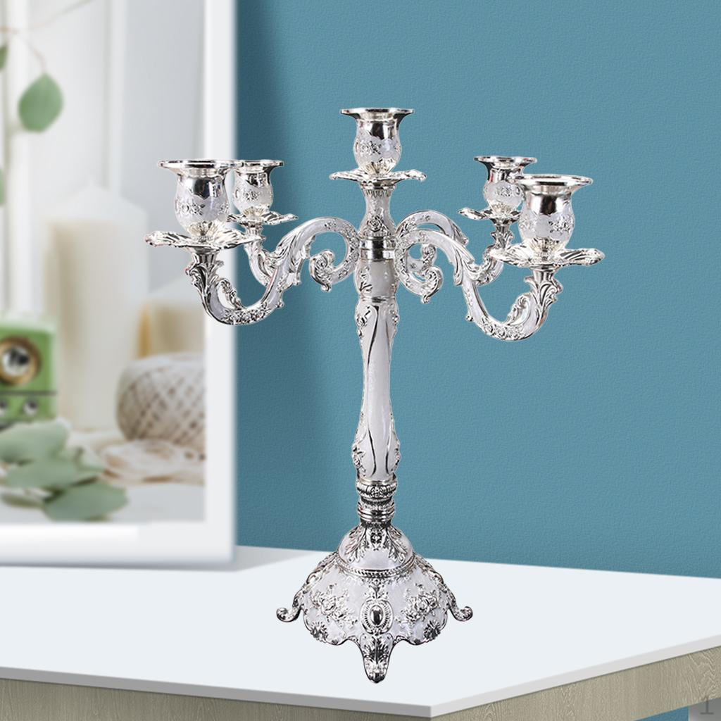 

Candle Holder Noble Candelabra with 3/5 Retro Romantic for Christmas/Birthday Gift 5 Arm Silver