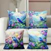 Blue Bird Flower Mountain Scenery Pattern Cushion Cover Polyester Pillowcase, Sofa Decorative Cushion Cov Headboard Pillow
