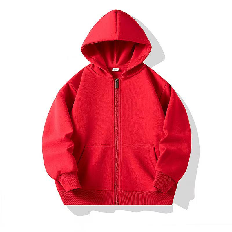 

Children s Casual Hooded Zipper Cardigan - Autumn/Winter, Solid Color, Plus Velvet Style 150 cm червоний