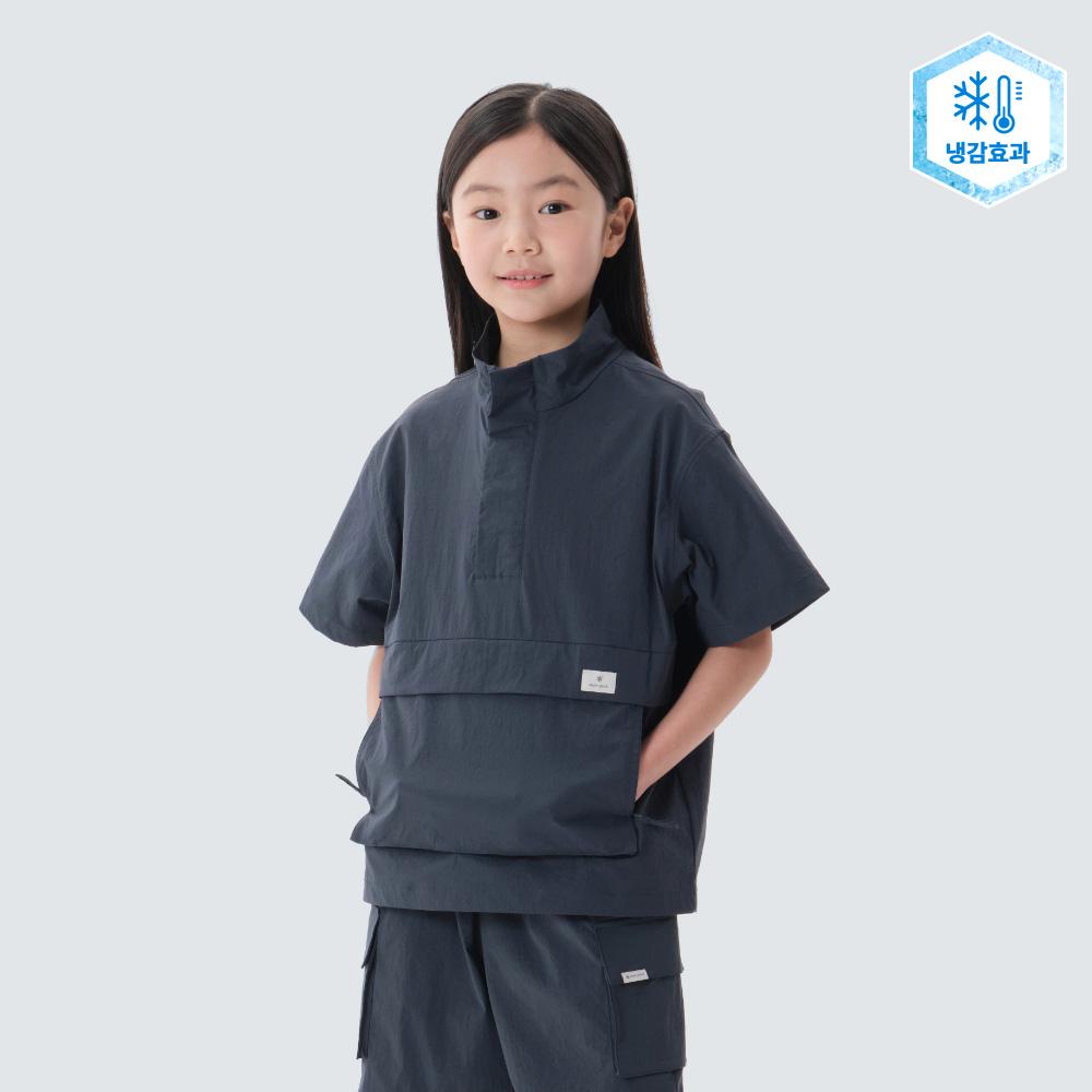 [Snowpeak] Kids Cooling Root Stand-Neck Short-Sleeve Anorak Vintage Green (S25MKRAN90) 125