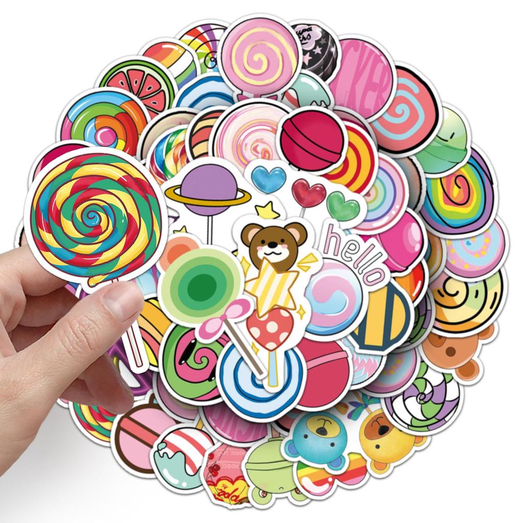 50pcs Waterproof Cartoon Lollipop Graffiti Stickers for Kids DIY Skateboards & Luggage