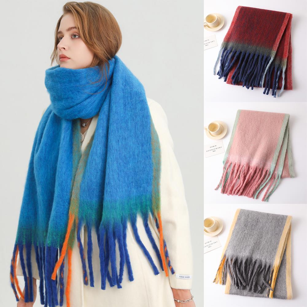 Scarves Men Women Winter Solid Tassel Scarf Versatile Warm Neckerchief Plaid Tassels Shawl Mohair Color Matching Scarf