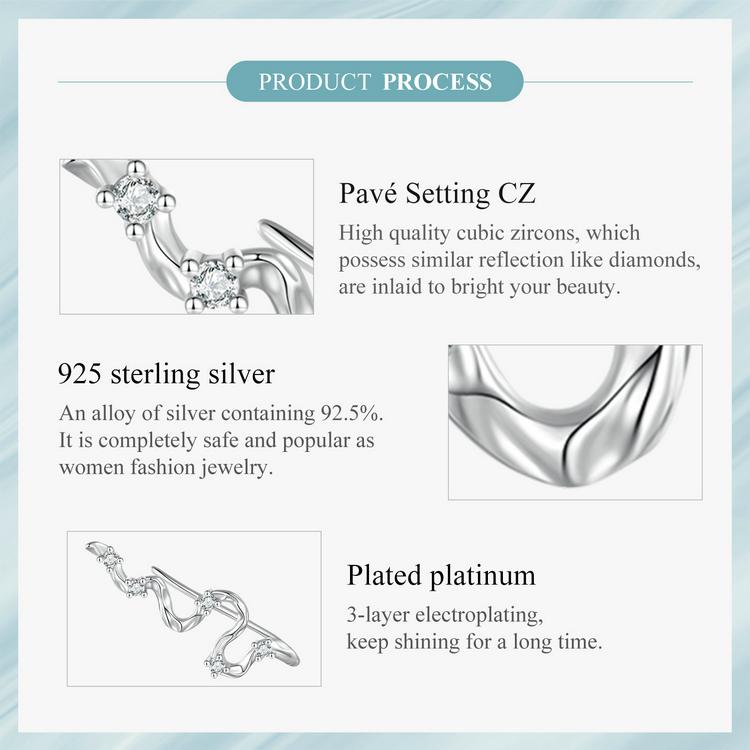 Bisaer 925 Sterling Silver Simple Texture Line Ear Hook Earrings for Women Cute Jewelry Gift