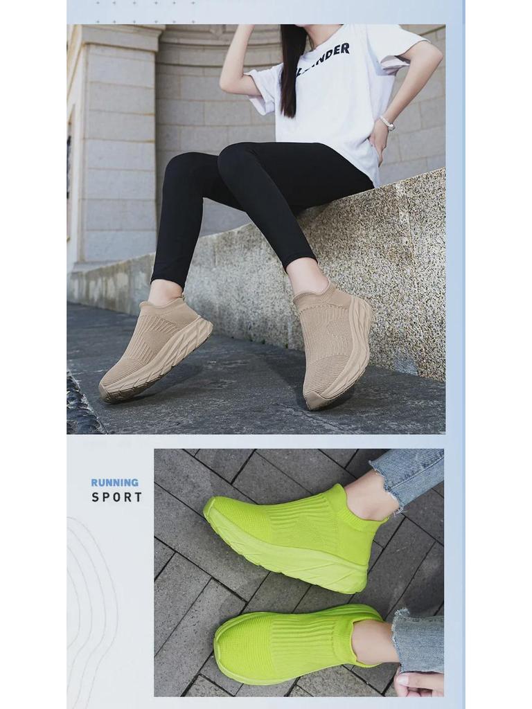 Men's Summer Thick-Soled Breathable Mesh Casual Running Shoes with Flying Woven Socks Design