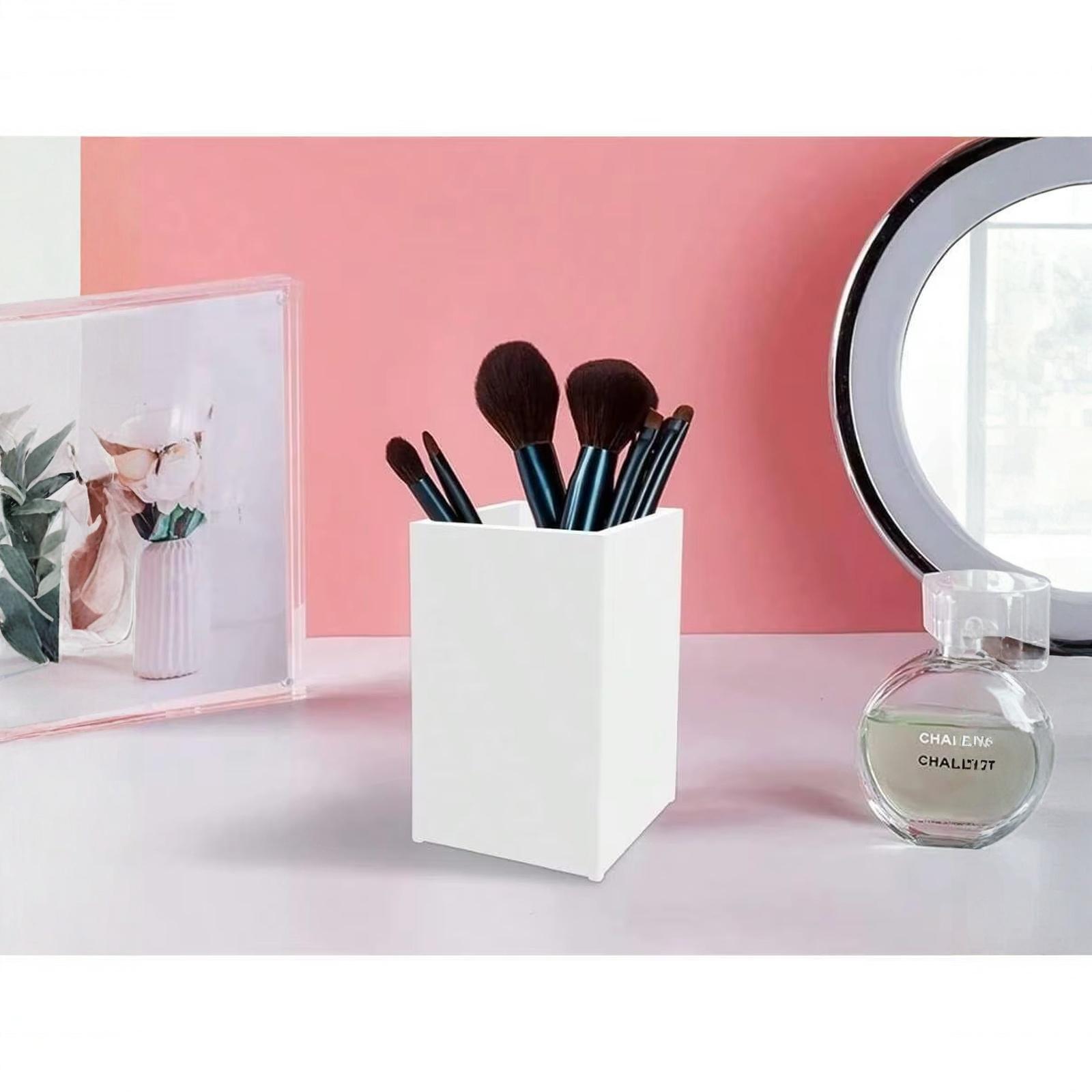 

Acrylic Pen Holder Desktop Organizer DIY Makeup Brush Storage Box Multi-Color Container one size білий
