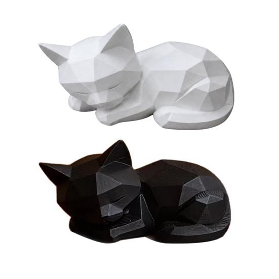 Geometric Sleeping Cat Figurine, 3D Printed Minimalist Cat Statue, Abstract Animal Sculpture for Desk Shelf Home Office Decor