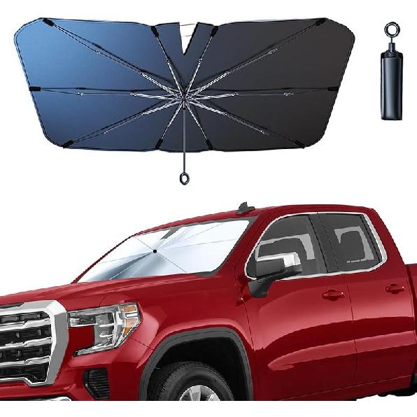 JDDRY Car Front Windshield Sun Shade With Pull Cord, Umbrella Sun Shade For Windshield, 2024 Upgrade Car Umbrella Sunshade, For Tesla 59 x32