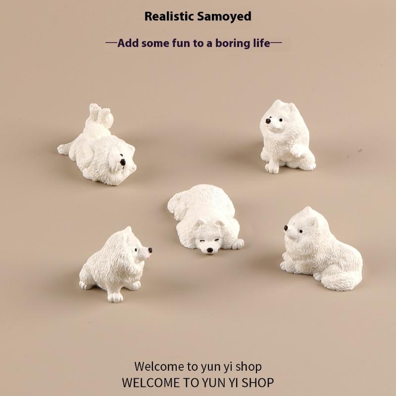 5 stk Miniature Hvalpe Eventyrhave Dekoration Kawaii Harpiks Tegneserie Dyr Hvid Hund DIY Boligindretning Dukkehus Tilbehør