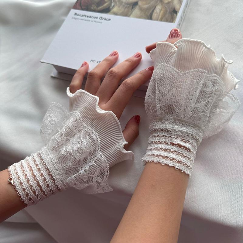 Women Thin Hoodie Sweater Cuffs High Quality Lace Lace Fake Sleeves Sweet Extended Accessory Wrist Guard with Fake Cuffs