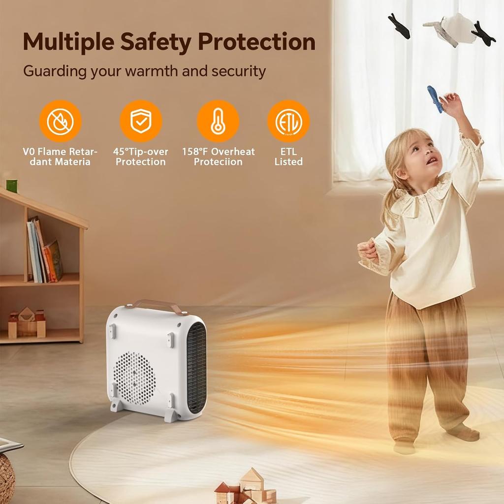 Portable 1500W/750W Indoor Space Heater with Thermostat, Quiet Under-Desk Fan Heater for Bedroom, Office, Bathroom, White