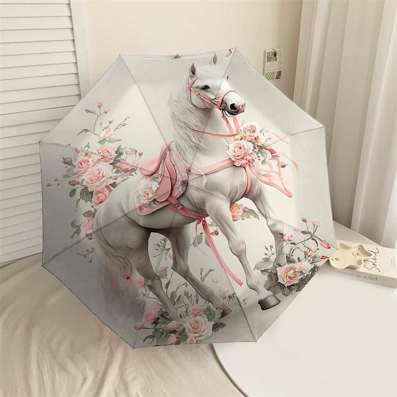 

1PC horse flowers Umbrella-8-Rib Reinforced, Automatic Open, Lightweight & Durable, Cute Fashion Accessory for Outdoor-P115