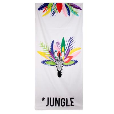 [Q9032] - Designer Beach Towel 'Tropical' White Multi-colored (zebra - Jungle) - 150x70 Cm