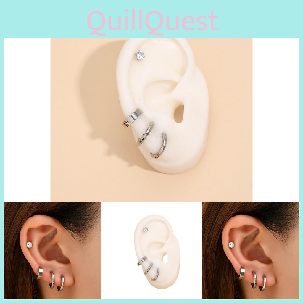 Elegant Silver Geometric Hoop Earrings Set Sparkling Design Rhinestone