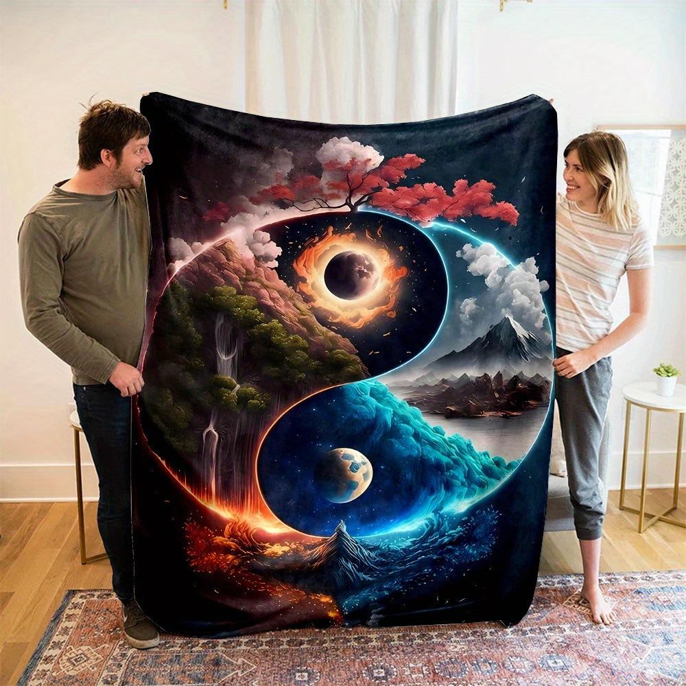 Yinyang Dragon Printed Blanket Soft Plush Flannel Blanket Suitable For Sofa Office Blanket