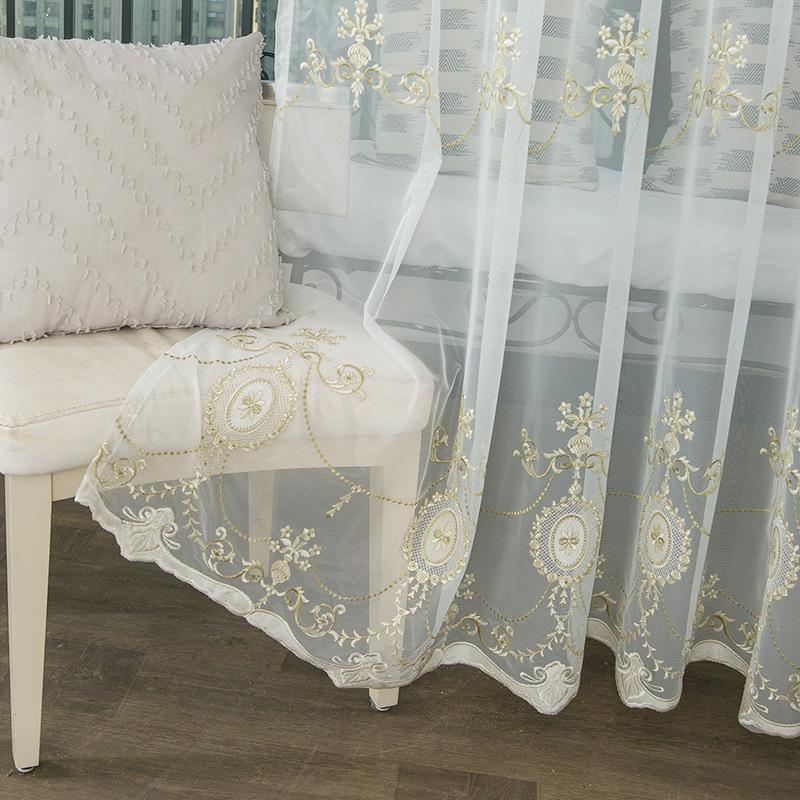 Embroidered Window Screen, Living Room Bedroom Bay Window Matching, White Bottom Screen, High-End Simple Window Screen Curtain