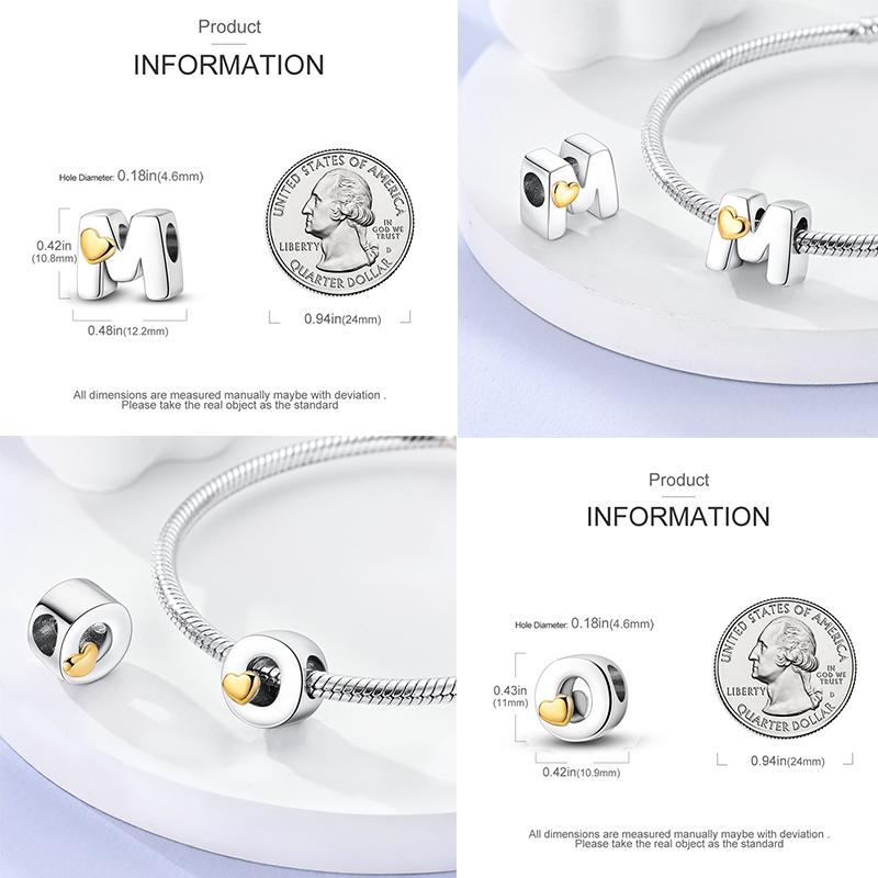 Copper Diy Alphabet Charms Beads Love Heart Letter Fit Original Bracelet Bangle Necklace Jewelry Marking Gift